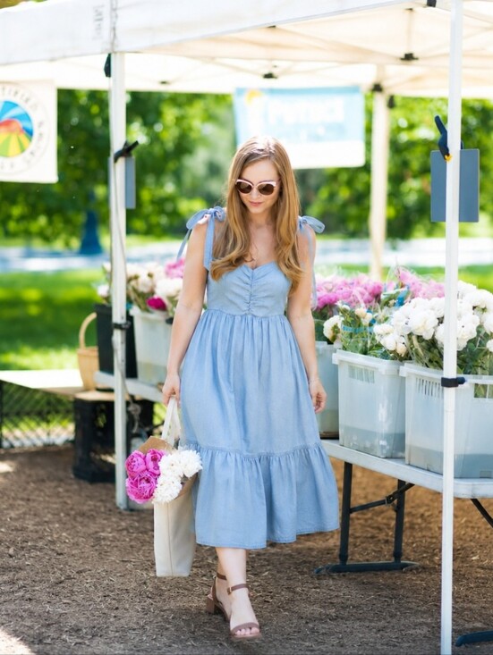 stradivarius Dresses & Skirts - Stradivarius Chambray Tie Strap Midi Dress | Size Medium